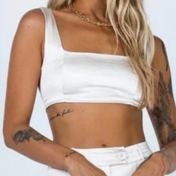 Princess Polly NEW Huxley White Cropped Fitted Base Layer Neutral Top 8 - Picture 5 of 15